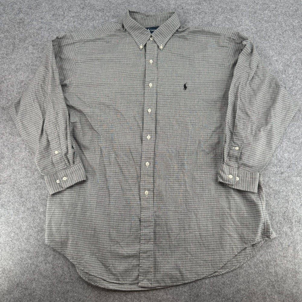 Ralph Lauren Dress Shirt Mens 17.5 32/33 Yarmouth Grey Check Button Down EUC